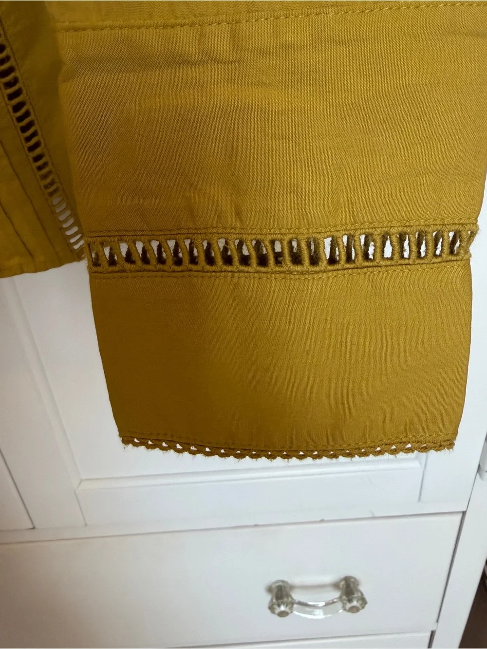 Free People Olive Mustard V-Neck Eyelet Blouse NWT XS